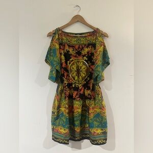 “Angie” Multicolor Baroque Flutter Sleeve Short Kaftan Size S